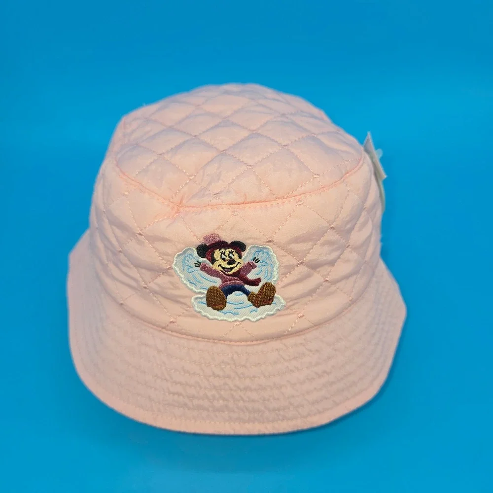 Disney Parks Minnie Mouse Pink Quilted Bucket Hat Youth Snow Angel Embroidered